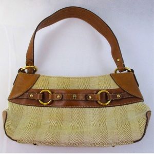 Etienne Aigner Jute and Cowhide Leather Purse